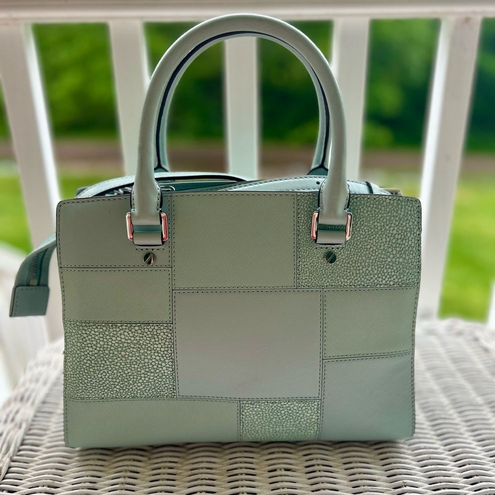 MICHAEL KORS. Selma Celadon Satchel Embossed Leather. Light Blue/Greenish Color - Picture 2 of 10